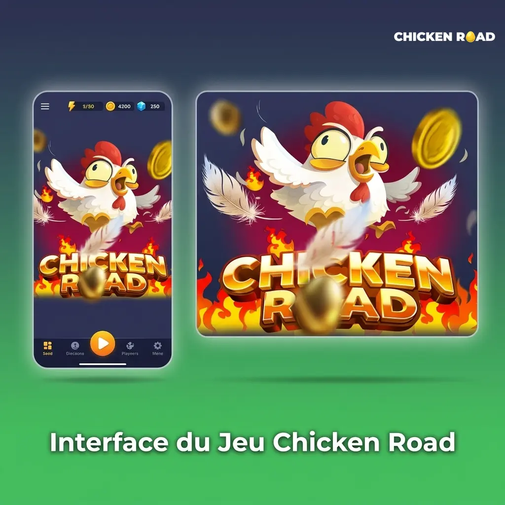 Interface épurée du jeu Chicken Road avec boutons de mise, cashout et multiplicateur en temps réel